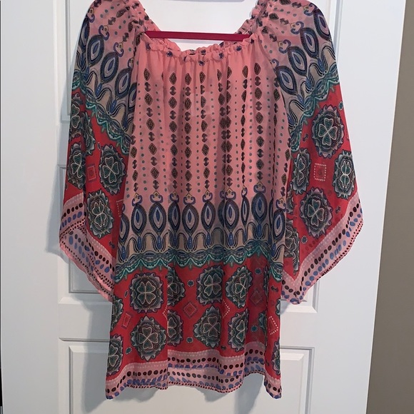 Vision Tops - Coral Printed Off the Shoulder Top